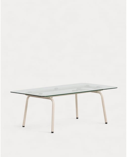 Tavolino Rettangolare da Esterno in Metallo e Vetro Temperato (120x56 cm) Xoan