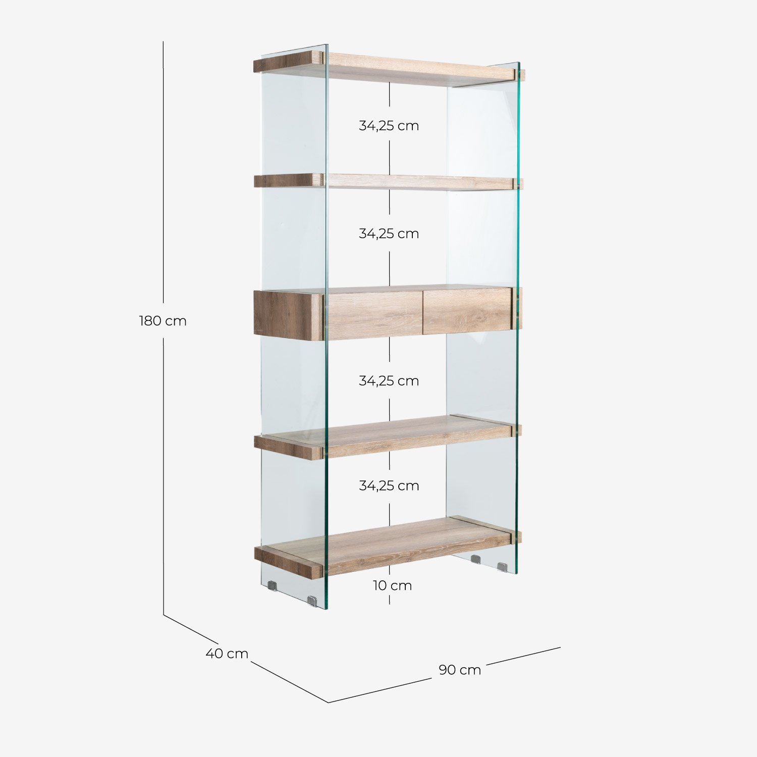 Scaffale in vetro e Legno Layers, Misure
