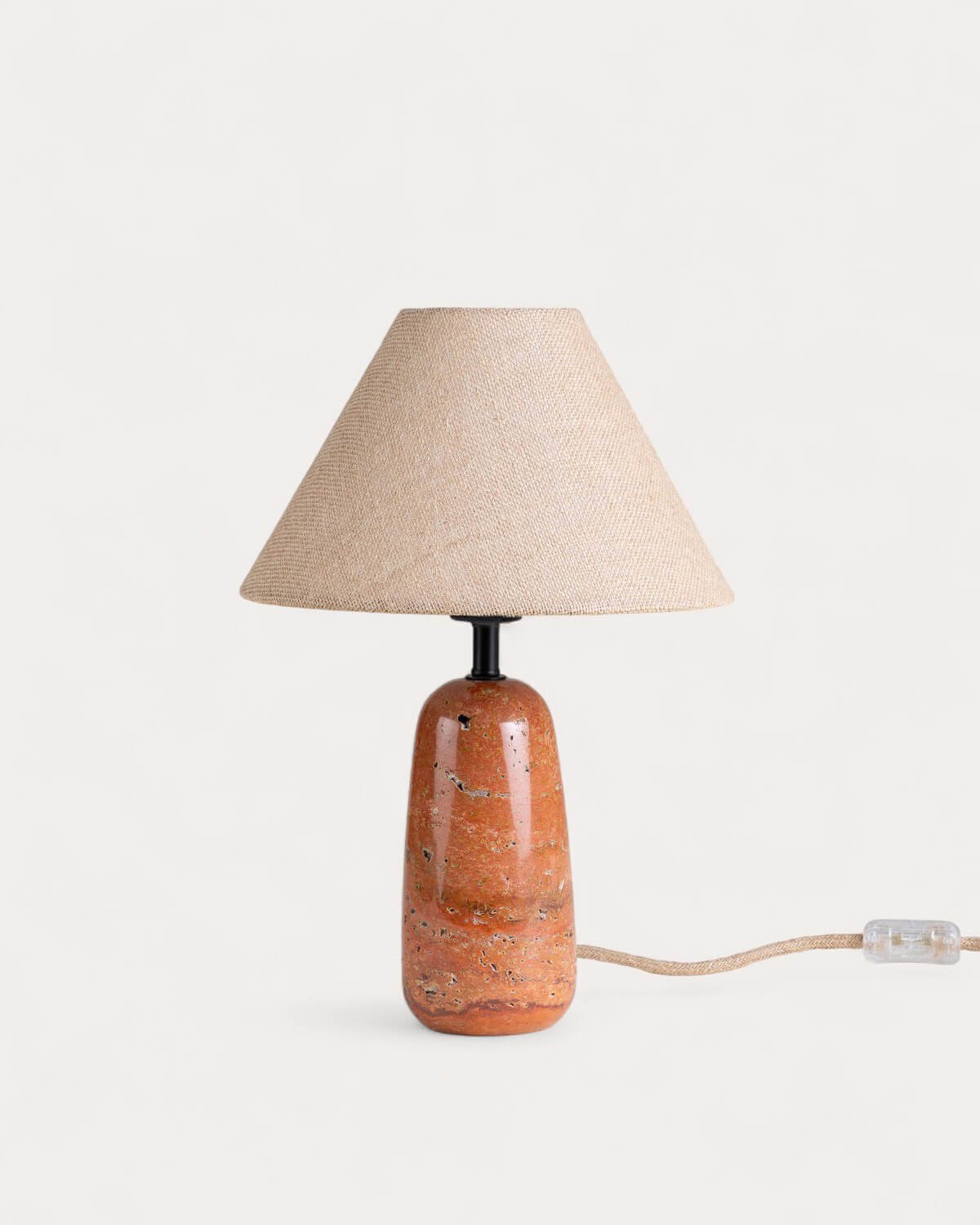 Lampada da Tavolo in Marmo Travertino e Lino Adlai, immagine della galleria 1