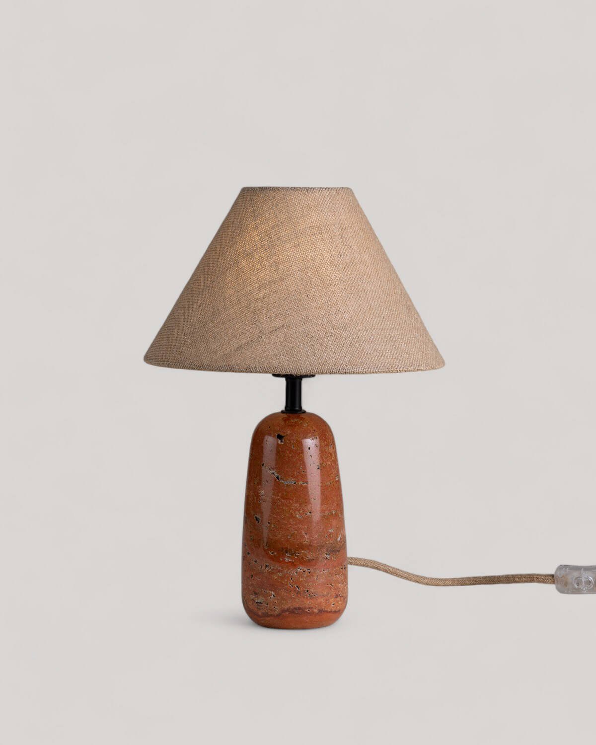 Lampada da Tavolo in Marmo Travertino e Lino Adlai, immagine della galleria 2
