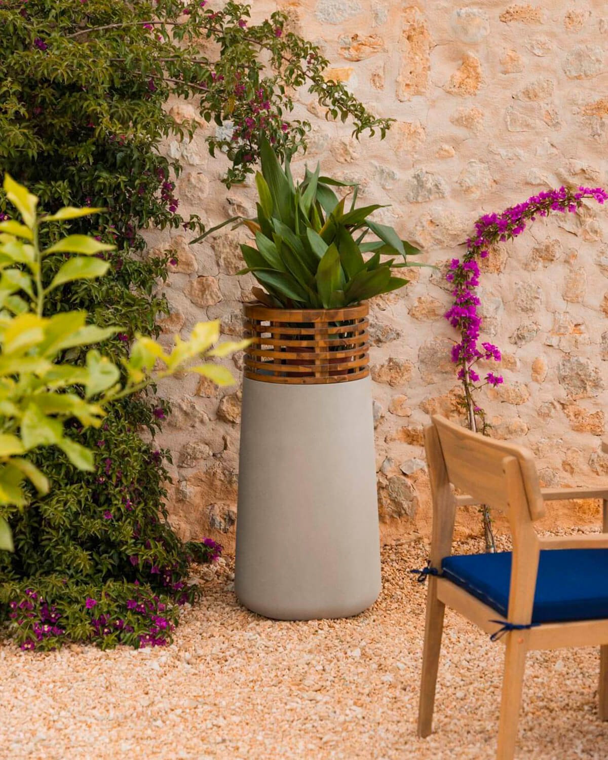 Fioriera in Cemento e Legno di Acacia 3XL (104xØ46 cm) Hazan, immagine della galleria 2