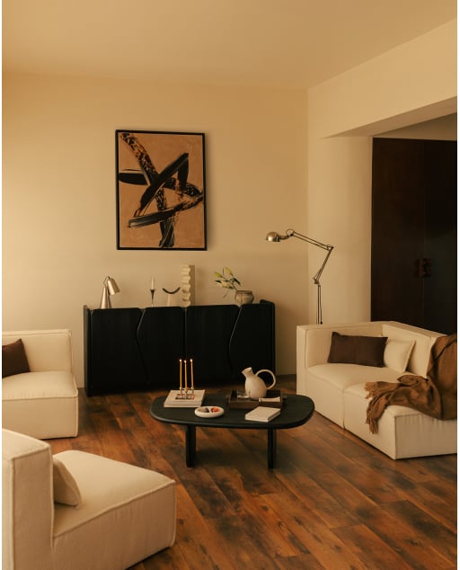 Divano Modulare 4 Pezzi con 3 Poltrone in Tessuto Bouclé Kilhe