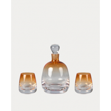 SET BOTTIGLIA SFERA IN VETRO DA 1 LITRO CON 2 BICCHIERI DA LIQUORE ROY Capienza 150 Ml