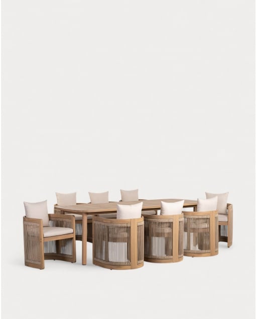 Set Tavolo Rettangolare Marla (240x100 cm) e 8 Sedie in Legno di Acacia da Esterno Mirla
