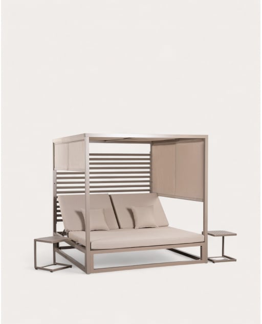 Set Letto Balinese Reclinabile Mersia e 2 Tavolini Laterali in Alluminio (40x40 cm) Kreta Colours