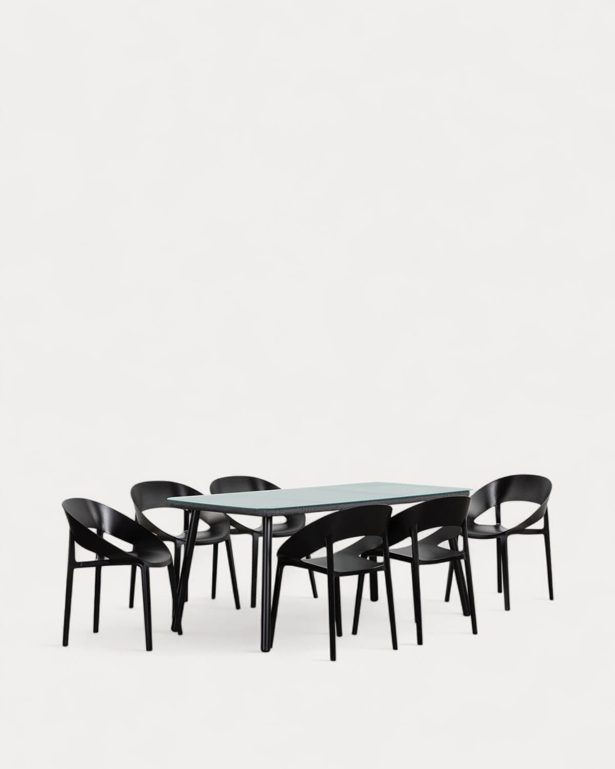 Set Tavolo Rettangolare in Alluminio e Vetro (160x90 cm) Drian e 6 Sedie da Esterno in Polipropilene Lara, immagine della galleria 1