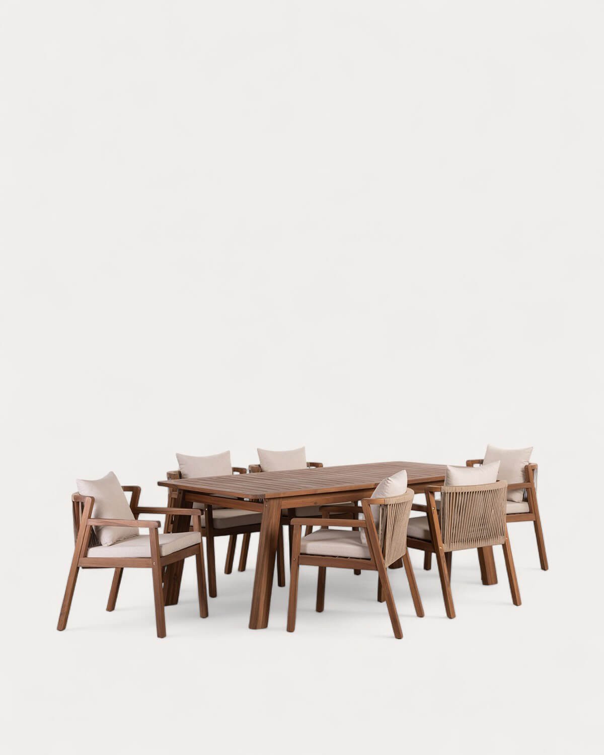 Tavolo Rettangolare da Esterno (200x95 cm) e 6 Sedie con Braccioli in Legno di Acacia Cael, immagine della galleria 1