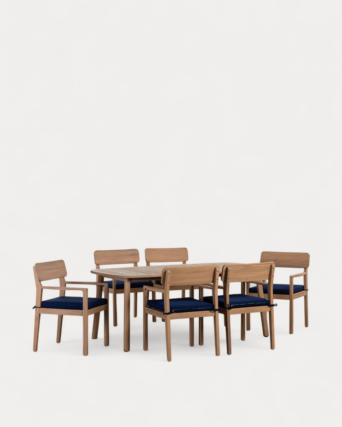 Set con tavolo rettangolare 180x100 cm e 6 sedie da esterno con braccioli in legno di acacia Mirla, immagine della galleria 1