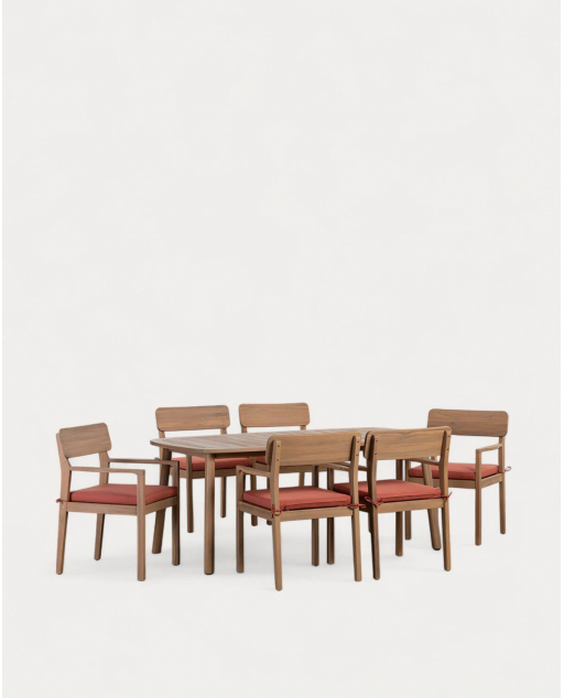 Set Tavolo Rettangolare (180x100 cm) e 6 Sedie in Legno di Acacia con Braccioli da Esterno Marla