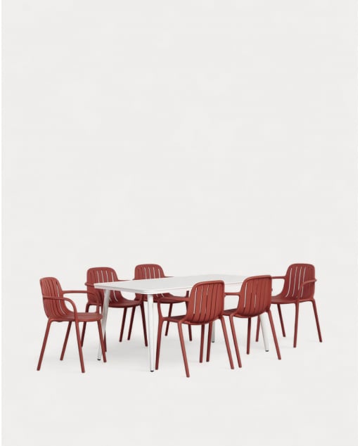 Set Tavolo Rettangolare in Alluminio (160x90 cm) Cancun e 6 Sedie da Esterno in Polipropilene Brand