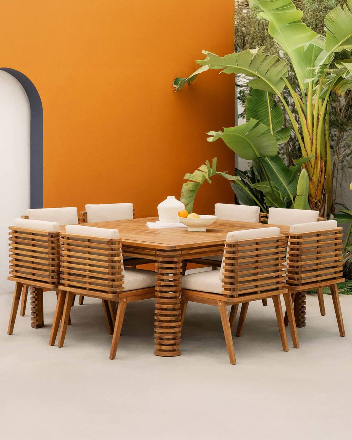 Set di un Tavolo Quadrato (160x160 cm) e 8 Sedie in Legno d'Acacia e Tessuto per Esterni Hazan , immagine della galleria 2
