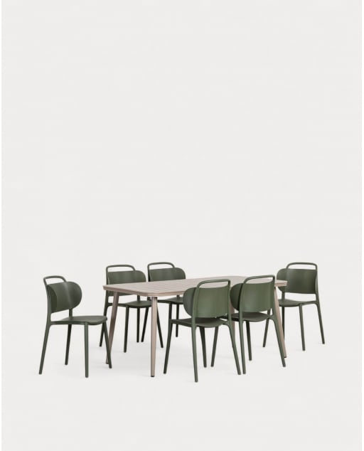 Set Tavolo Rettangolare in Alluminio (160x90 cm) Cancun e 6 Sedie in Polipropilene per Esterni Kole