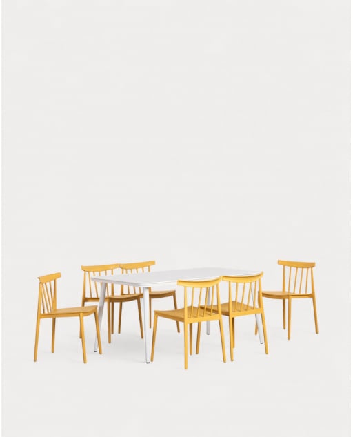 Set Tavolo Rettangolare in Alluminio (160x90 cm) Cancun e 6 Sedie in Polipropilene per Esterni Sunty