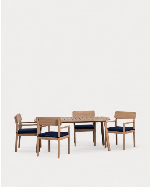 Set Tavolo Rettangolare (180x100 cm) in Legno di Acacia e 4 Sedie con Braccioli da Esterno Mirla
