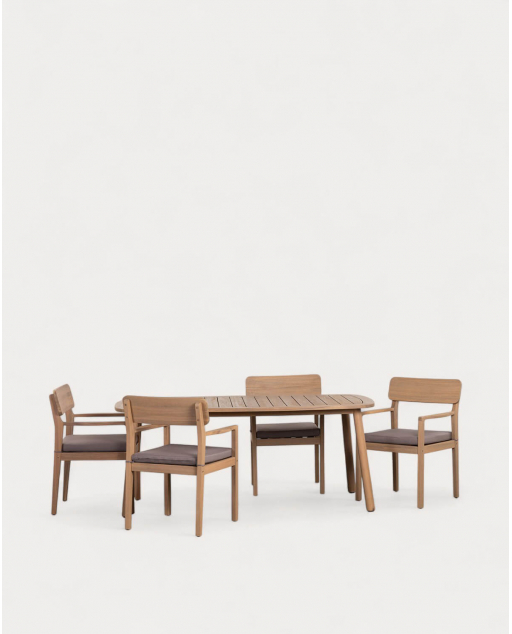 Set Tavolo Rettangolare (180x100 cm) in Legno di Acacia e 4 Sedie con Braccioli da Esterno Mirla