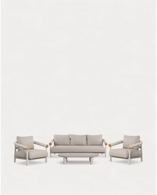 Set da Giardino con Divano a 3 Posti, 2 Poltrone e Tavolino da Caffè in Alluminio Cheryl