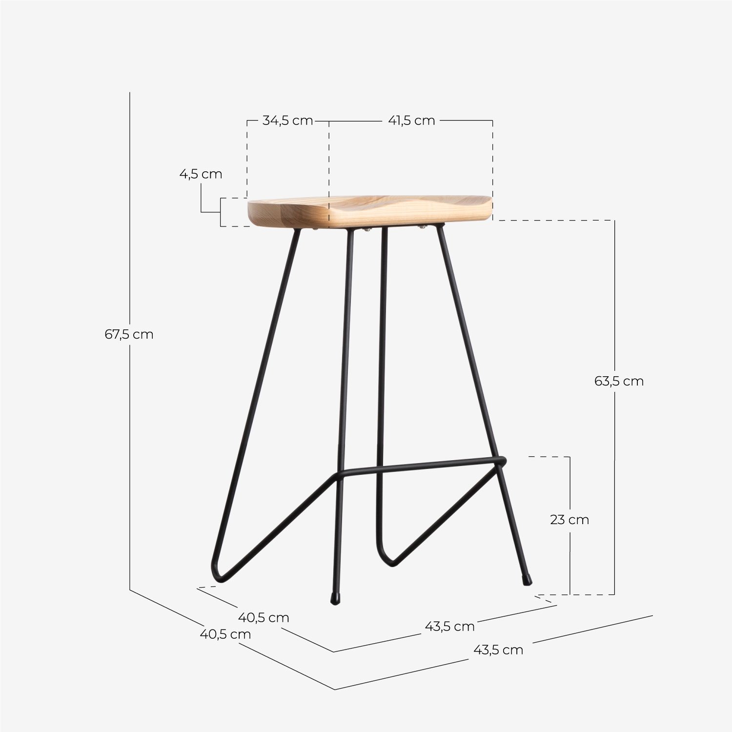 Set Tavolo Alto Rotondo Zoar (Ø60 cm) e 2 Sgabelli in Metallo e Legno Rose, Misure