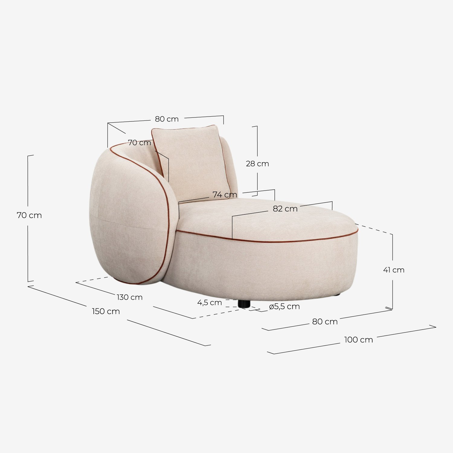 Divano Modulare in 5 Pezzi con 2 Chaise Longue e Pouf Rotondo in Tessuto Ilham , Misure