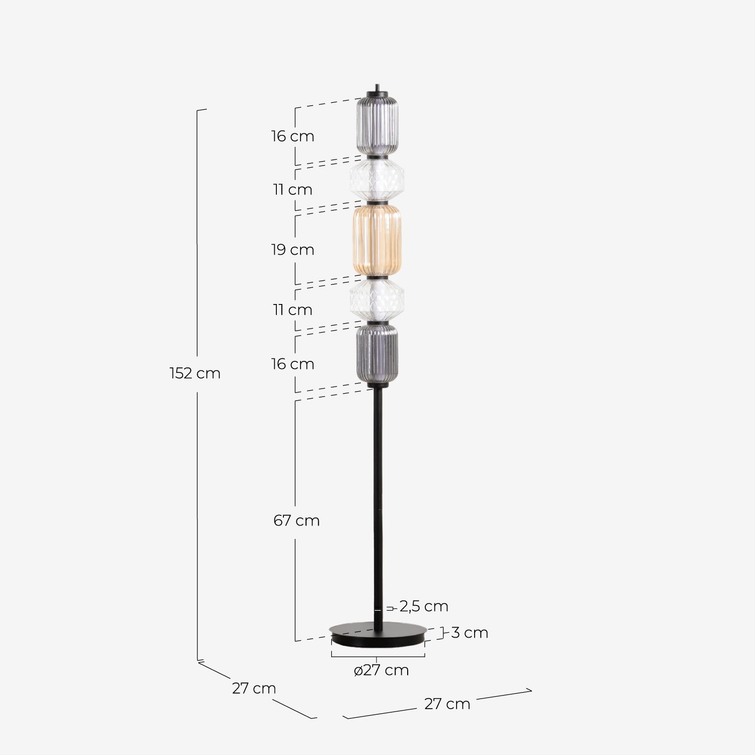 Lampada da Terra LED Dimmerabile in Metallo Sima, Misure