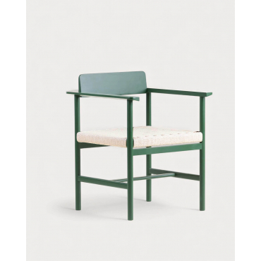 Pack 4 Sedie da Pranzo con Braccioli in Legno e Rattan Paula Verde Flora - The Masie