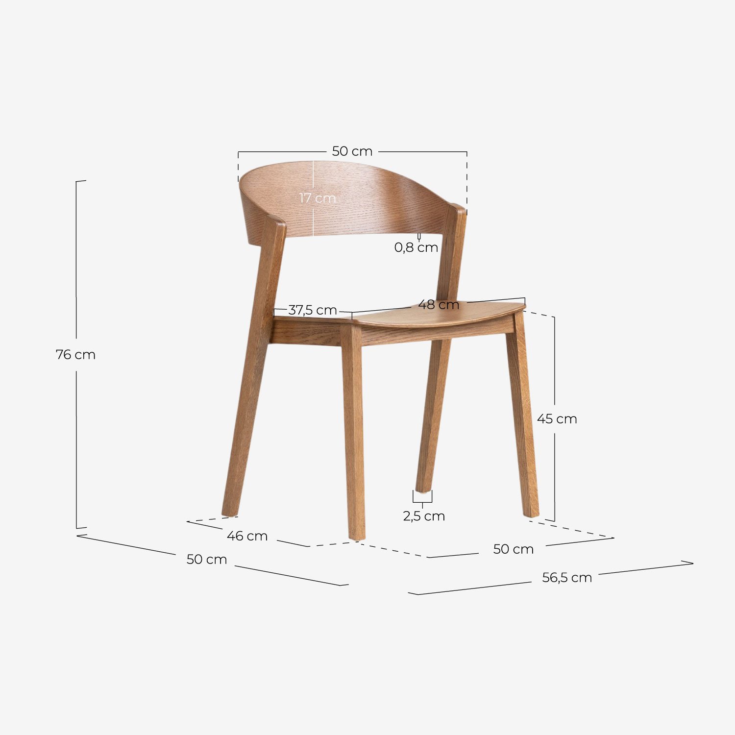 Set da Pranzo Ovale (180x100 cm) Alhie e 4 Sedie da Pranzo in Legno Laly, Misure