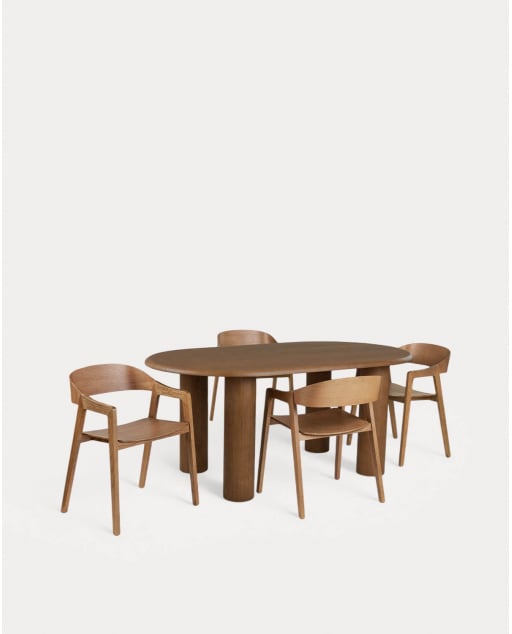 Set da Pranzo Ovale Alhie (180x100 cm) e 4 Sedie da Pranzo Laly con Braccioli in Legno