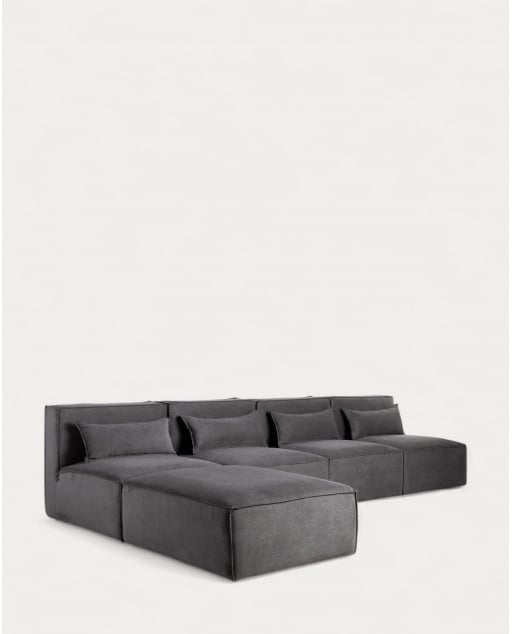Divano Modulare 4 Pezzi e Pouf in Velluto a Coste Kilhe - Velluto -Grigio Graphite