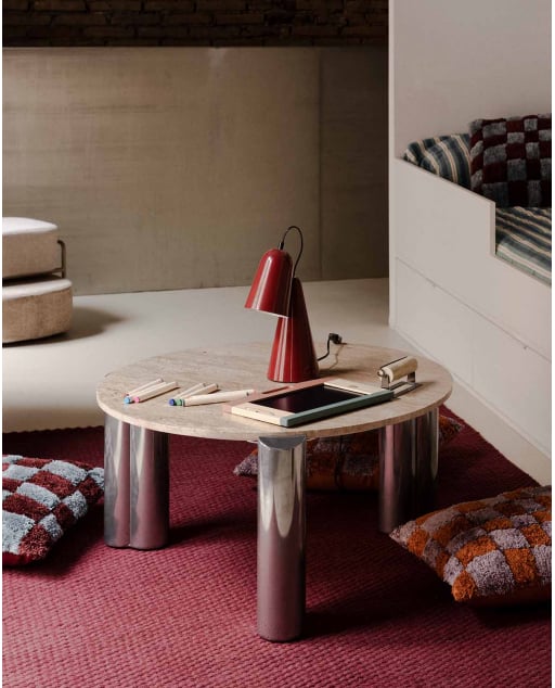 Tavolino Rotondo con Piano in Marmo Travertino (Ø85 cm) Ethel