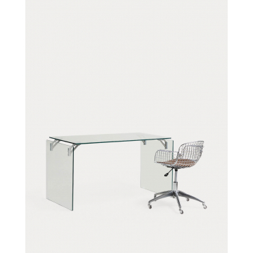 Set di Scrivania in Vetro Temperato (134x70 cm) Arey e Sedia Vintage con Schienale Basso Aras Transparente - The Masie