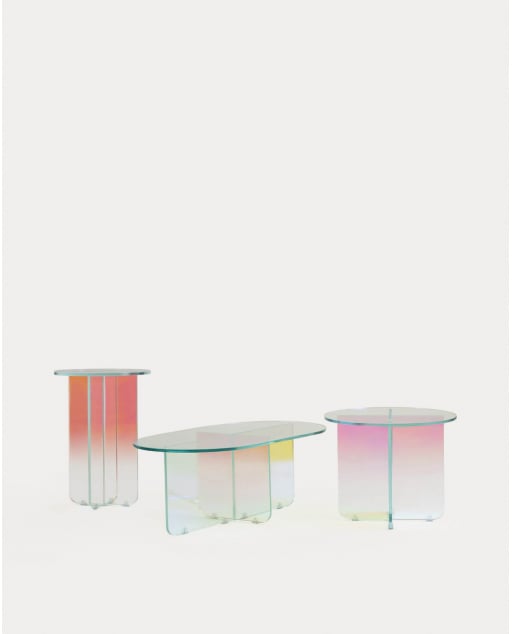Set di Tavolini Ausiliari e da Caffé Iridescente in Vetro Temperato Iris