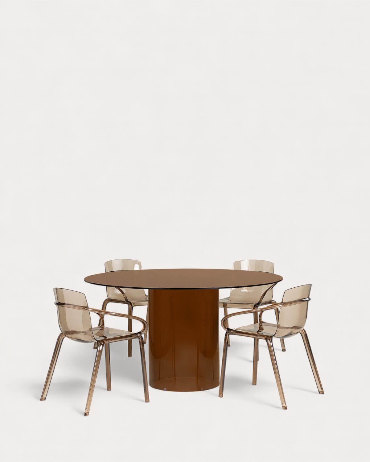 Set da Pranzo Rotondo in Vetro Temperato (Ø140 cm) Kolu e 4 Sedie in Policarbonato Zuera, immagine della galleria 1