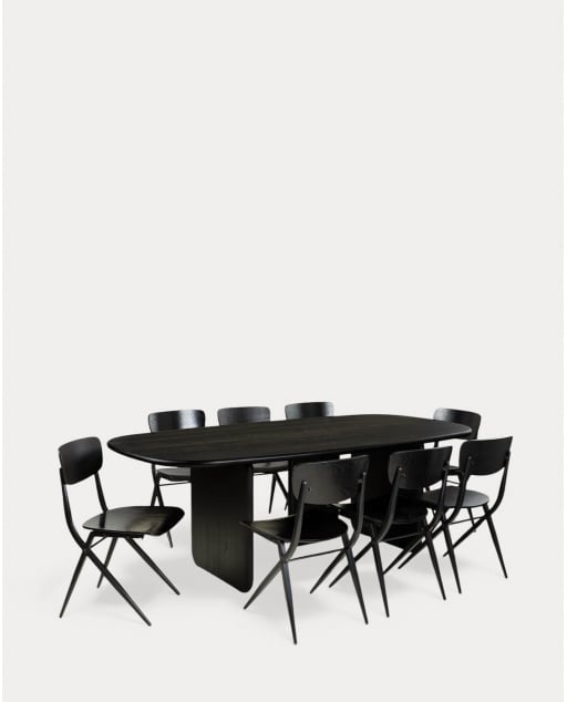 Set da Pranzo Rettangolare (220x110 cm) Kuroen e 8 Sedie da Pranzo in Legno Ticher