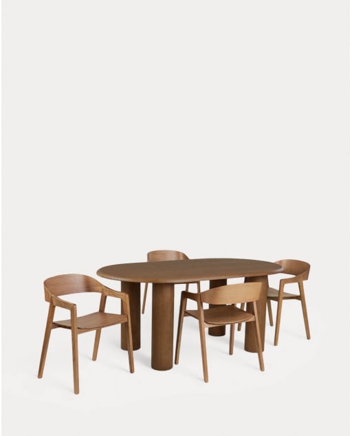 Set da Pranzo Ovale Alhie (180x100 cm) e 4 Sedie da Pranzo Laly con Braccioli in Legno