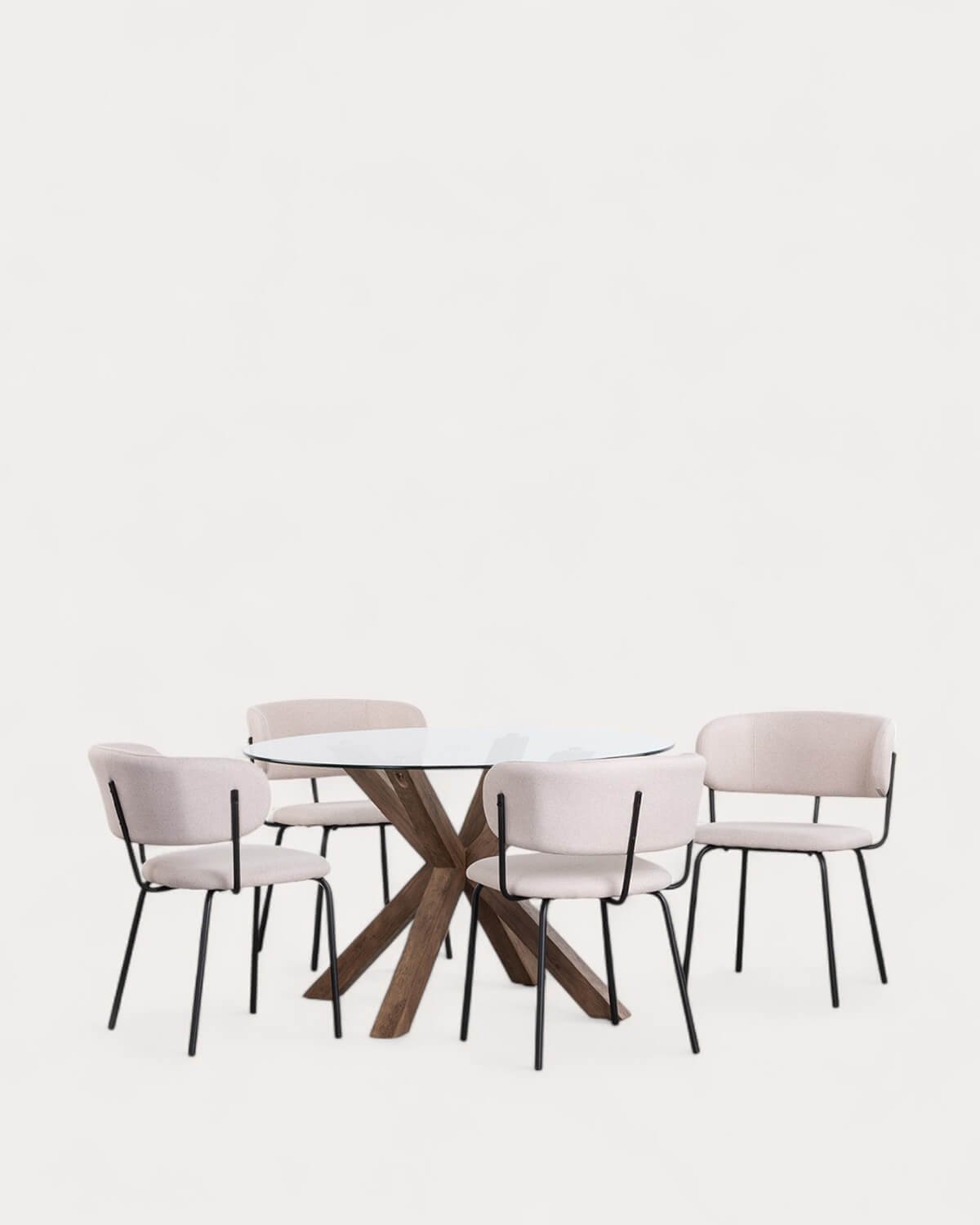 Set di tavolo da pranzo rotondo in vetro (Ø120 cm) Vuoto e 4 sedie in tessuto Bonse, immagine della galleria 1