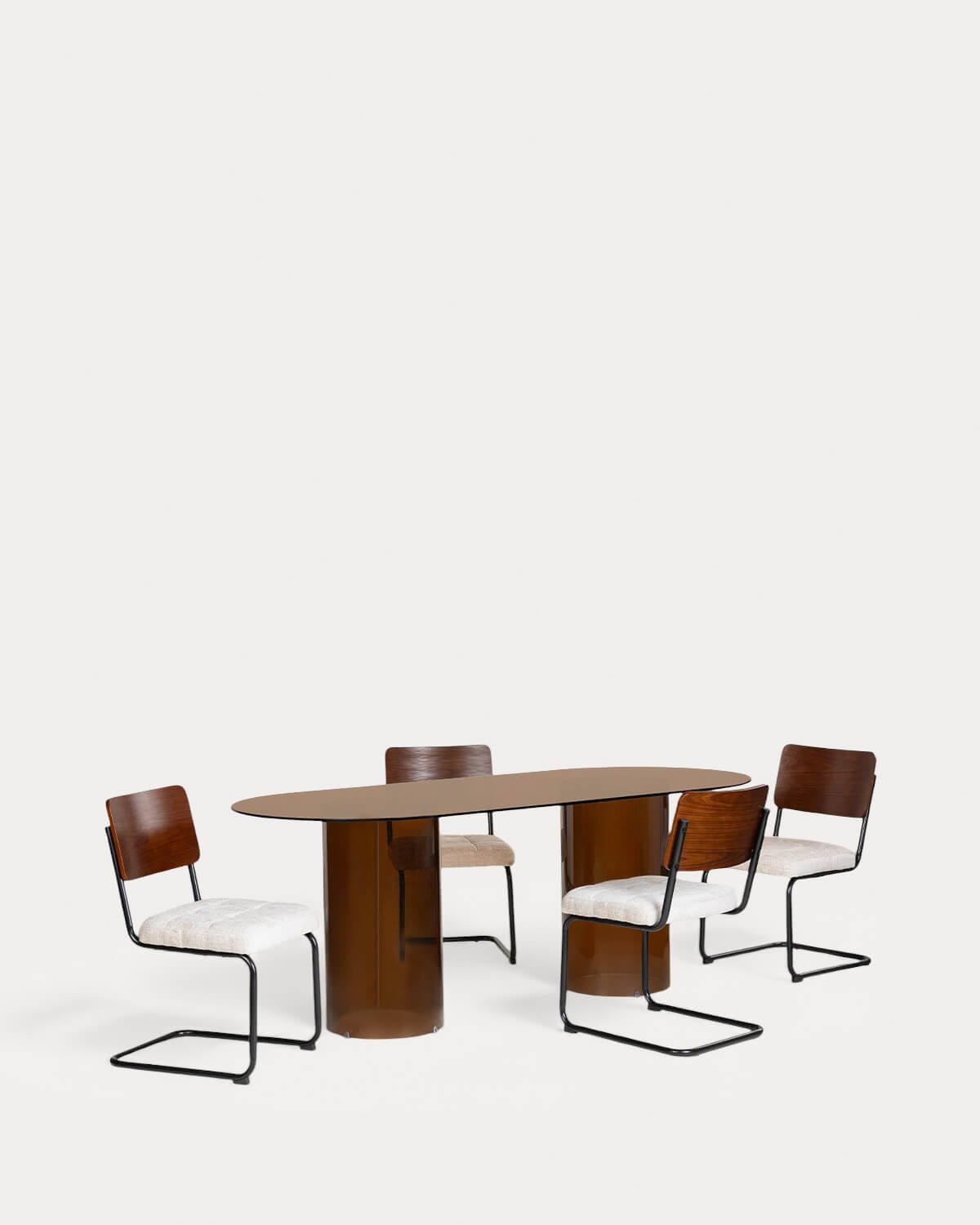 Set di Tavolo da Pranzo Ovale in Vetro Temperato (200x90 cm) Kolu e 4 Sedie in Legno e Tessuto Cuba , immagine della galleria 1
