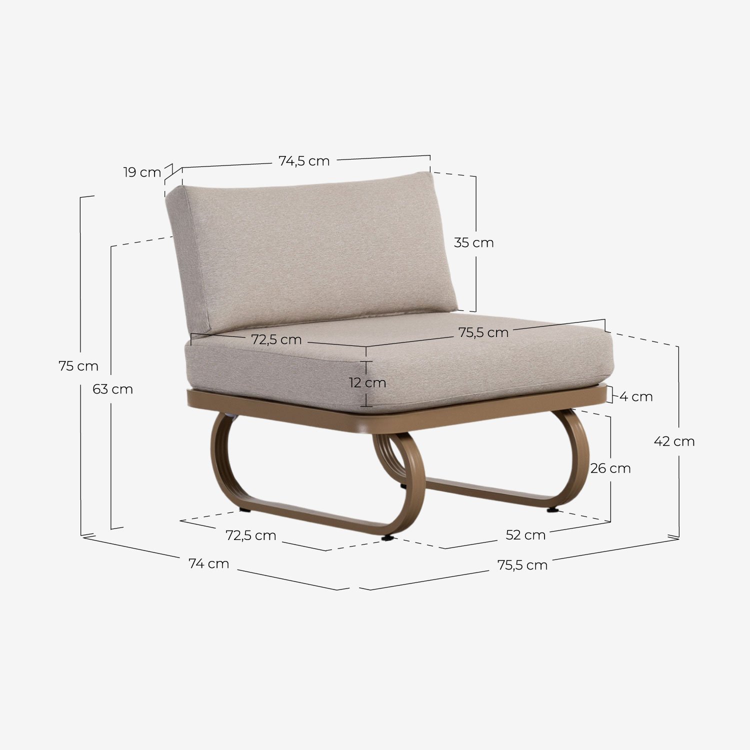 Pack 2 Sedie da Giardino in Metallo Emilia, Misure