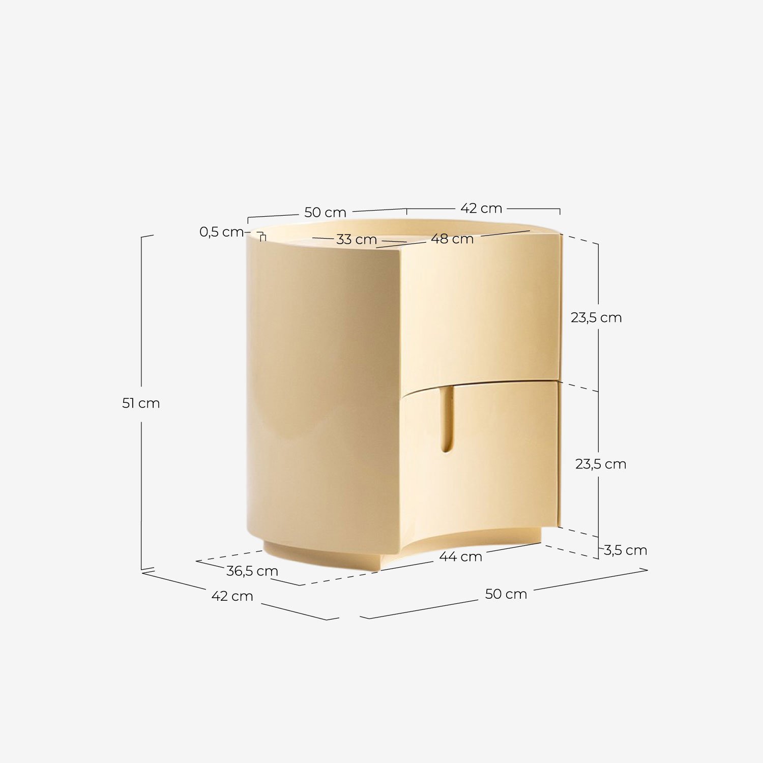 Comodino in Legno con 2 Cassetti (50x42 cm) Karyna, Misure