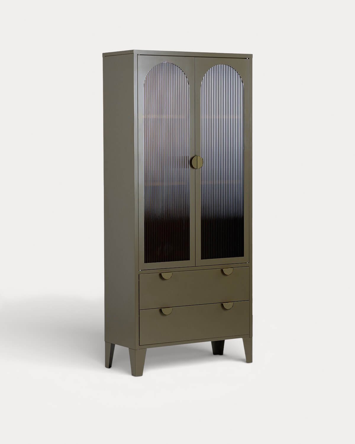 Credenza Alta con 2 Ante e 2 Cassetti in Acciaio Laminato e Vetro Andrius, immagine della galleria 3