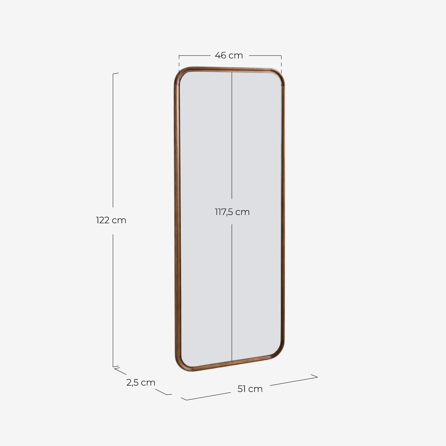 Specchio da Parete Rettangolare in Legno di Pino (122x51 cm) Eimar, Misure