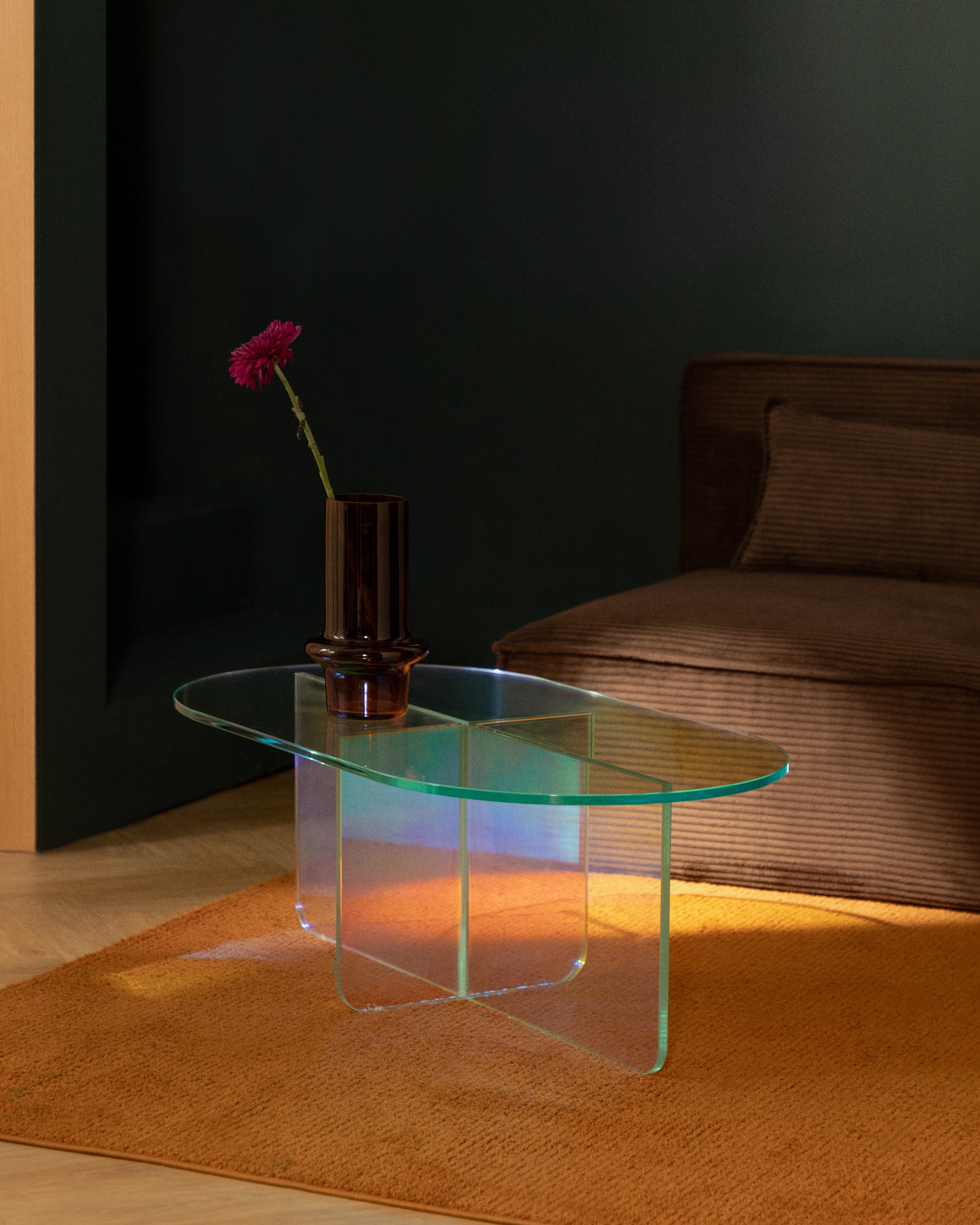 Tavolino da Caffè Ovale Iridescente in Vetro Temperato (90x50 cm) Iris, immagine della galleria 2