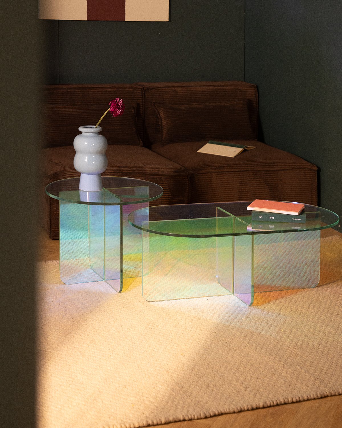 Set di Tavolini Ausiliari e da Caffé Iridescente in Vetro Temperato Iris, immagine della galleria 2