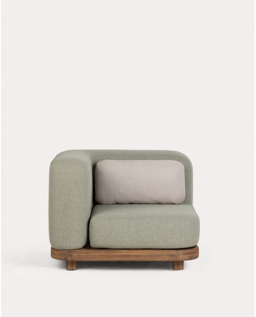 Modulo Angolare da Giardino in Legno di Acacia e Tessuto per Divano Modulare Redik - Verde Nori