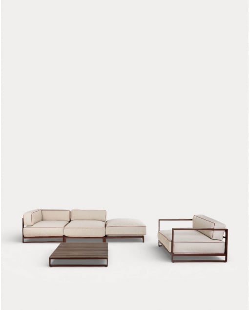 Set da Giardino con Modulo Angolare, Modulo Centrale, Modulo Pouf, Poltrona e Tavolino in Metallo e Tessuto Kristen