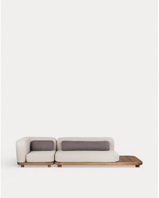 Set di Divani da Giardino Modulari da 2 Pezzi Modulo Divano e Modulo Angolare in Legno di Acacia e Tessuto Redik - Beige Seashell