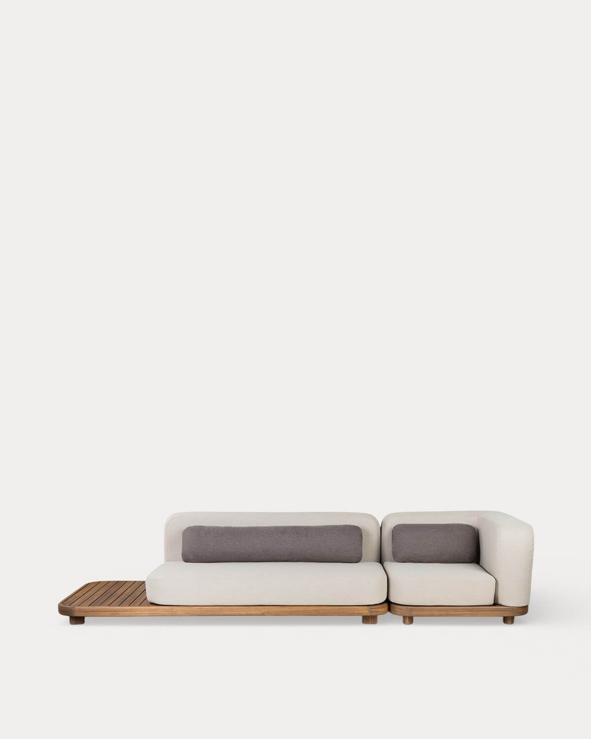 Set di Divani da Giardino Modulari da 2 Pezzi Modulo Divano e Modulo Angolare in Legno di Acacia e Tessuto Redik, immagine della galleria 2