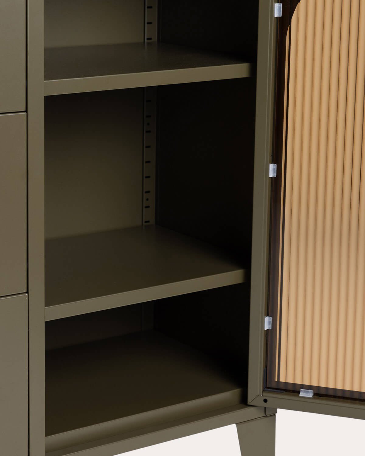 Credenza Bassa con 2 Ante e 3 Cassetti Acciaio Laminato e Vetro Andrius, immagine della galleria 8