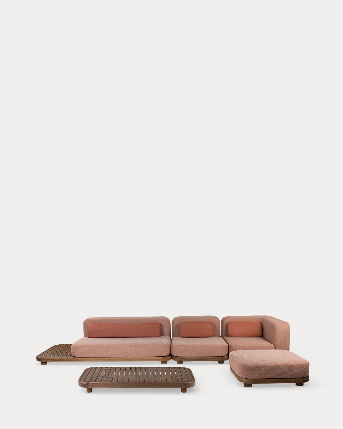 Set da Giardino con Modulo Divano, Divano Centrale, Divano Angolare, Pouf e Tavolino in Legno di Acacia e Tessuto Redik, immagine della galleria 2