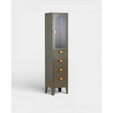 Vetrina con 1 Anta e 4 Cassetti Realizzata in Acciaio Laminato e Vetro Andrius Arancione Terra - The Masie