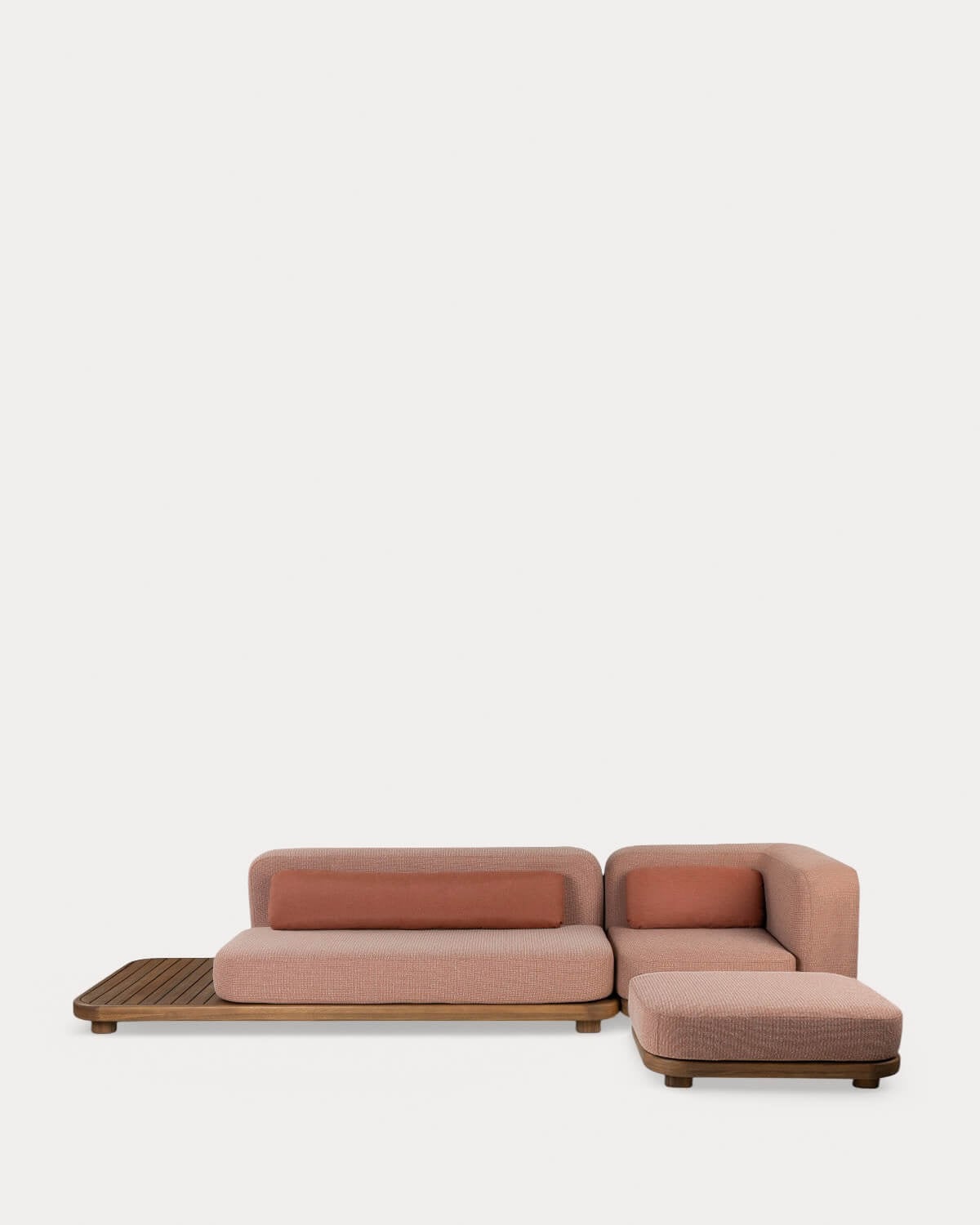 Set di Divani da Giardino Modulari da 2 Pezzi Modulo Divano e Modulo Angolare con Pouf in Legno di Acacia e Tessuto Redik, immagine della galleria 2