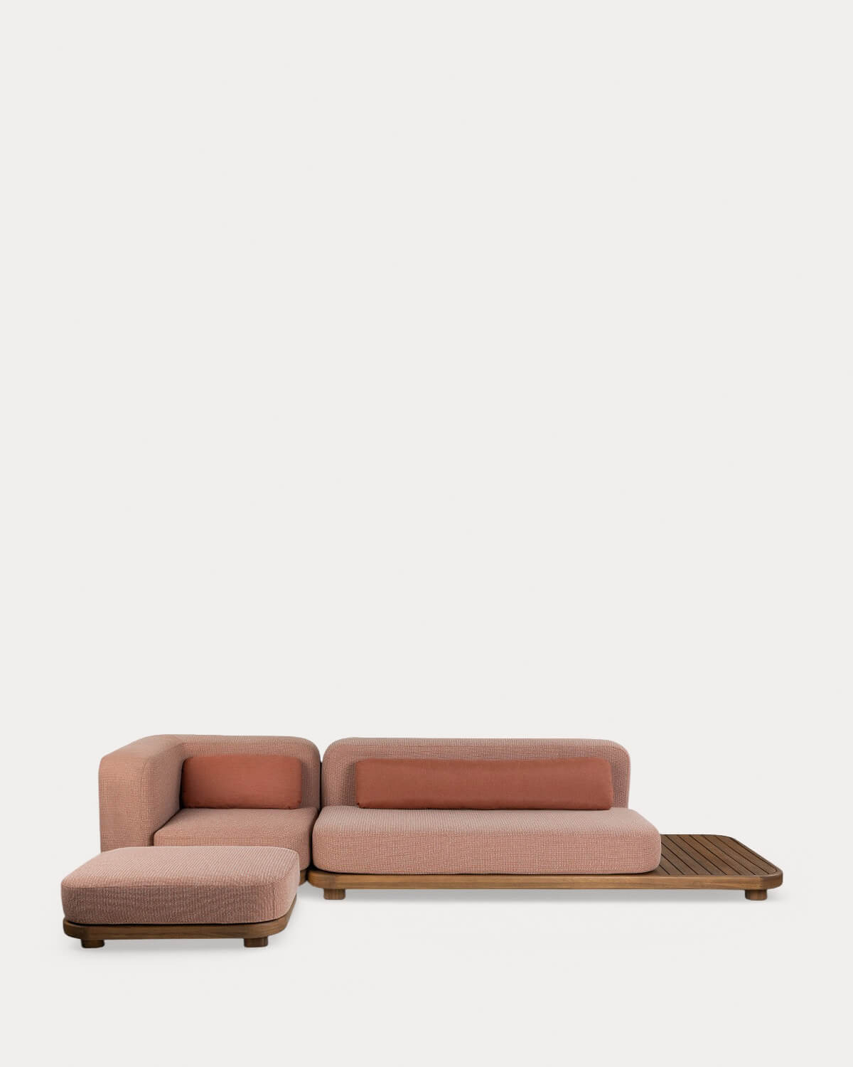 Set di Divani da Giardino Modulari da 2 Pezzi Modulo Divano e Modulo Angolare con Pouf in Legno di Acacia e Tessuto Redik